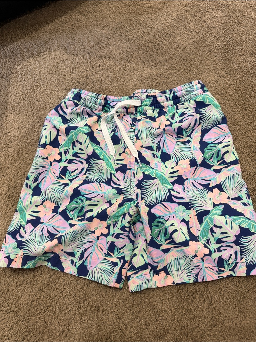 chubbies Navy Floral Tropical Print Shorts with Pastel Pink & Mint